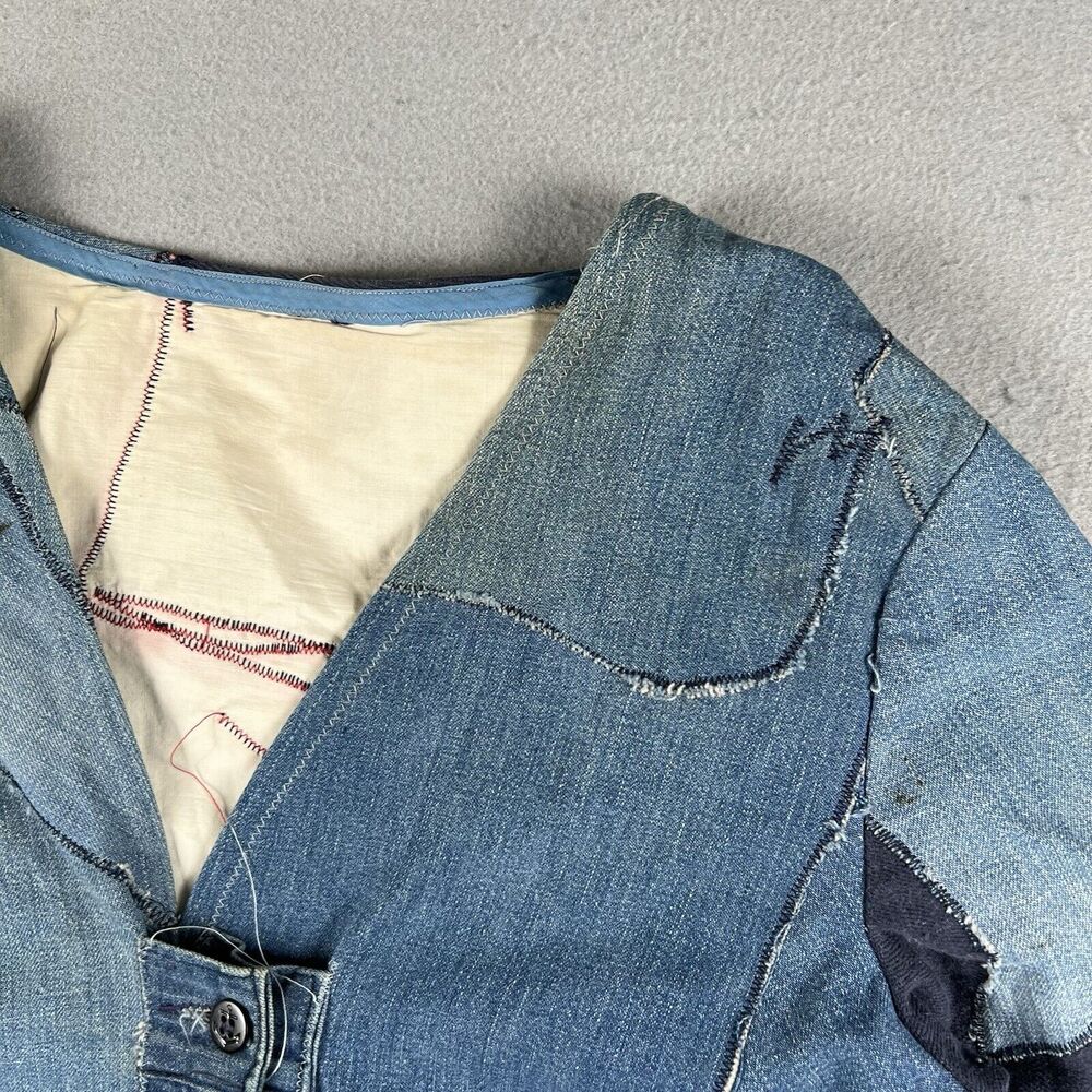 Vintage 70s Patchwork Jacket Small Medium Blue De… - image 6